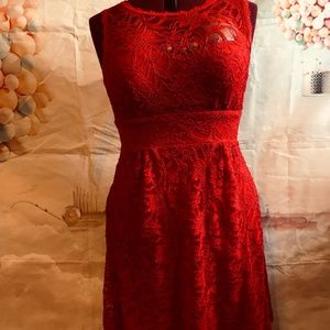 Classic Red sleeveless stretch Lace Cocktail dress